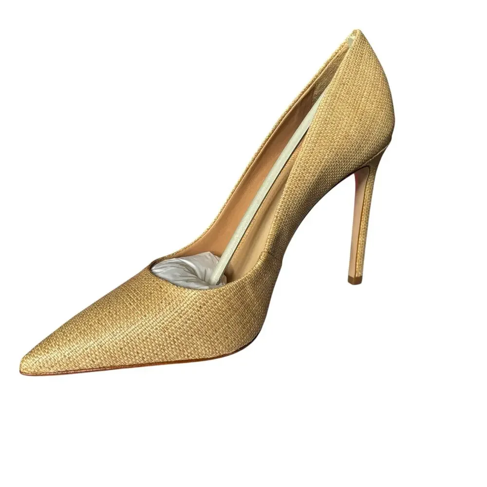 NWB Schutz LOU Pointed-Toe Fabric Leather outsole Stiletto Pump Beige (Size 8 B)